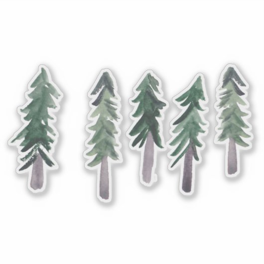 Pine Trees Forest Waterverf Sticker (Voorkant)