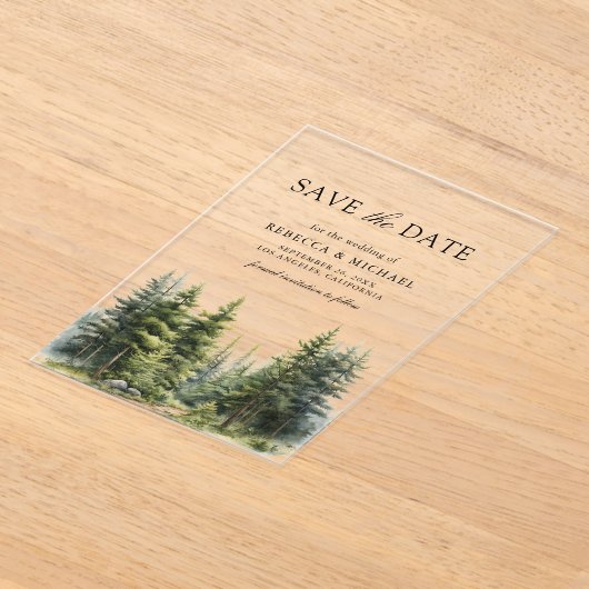 Pine Trees Forest Wedding Save the Date Acryl Uitnodigingen (Laagn)