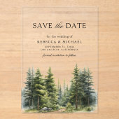 Pine Trees Forest Wedding Save the Date Acryl Uitnodigingen (Voorkant)