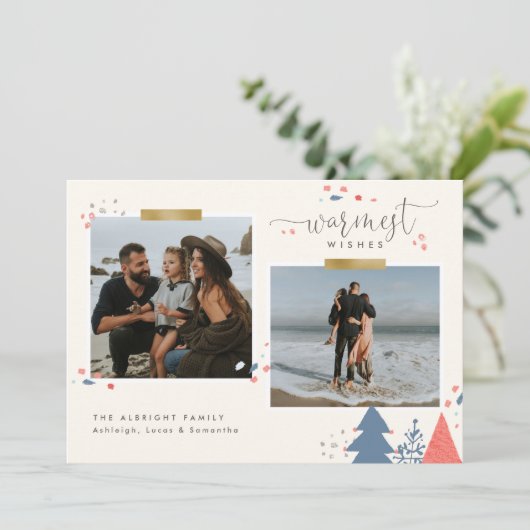 Pine Trees Gold Tape Warmest wil twee foto's Feestdagenkaart (Staand voorkant)