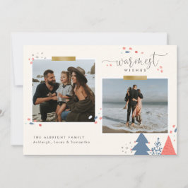 Pine Trees Gold Tape Warmest wil twee foto's Feestdagenkaart