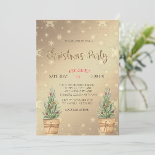 Pine Trees, gouden kerstfeest Kaart (Staand voorkant)