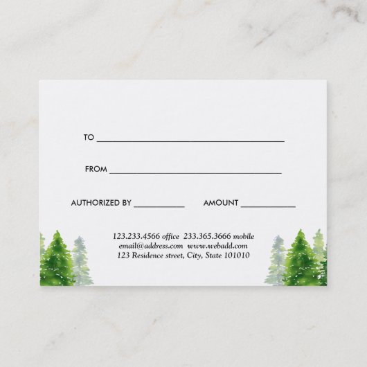Pine Trees Green Waterverf | Cadeaubon Kortingskaartje (Achterkant)