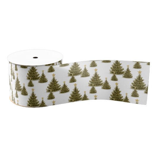 Pine Trees Green White Botanical Holiday Grosgrain Lint (Spoel)