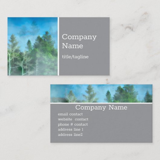 pine trees in fog nature landscape misty green  visitekaartje (Voorkant / Achterkant)