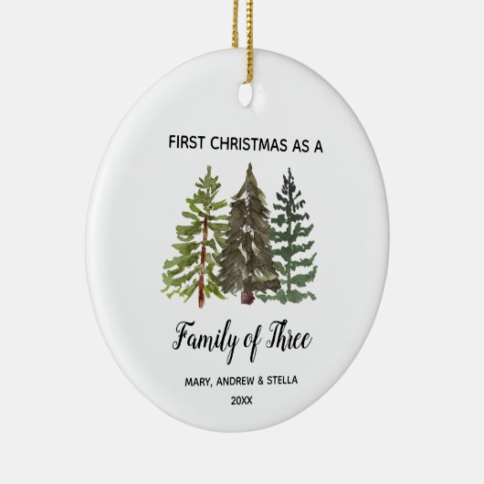 Pine Trees Kerstmis als een familie van drie Keramisch Ornament (Rechts)