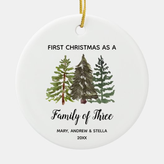 Pine Trees Kerstmis als een familie van drie Keramisch Ornament (Voorkant)