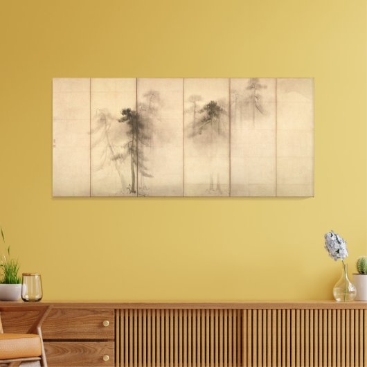 Pine Trees links scherm van Hasegawa Tohaku Canvas Afdruk (Insitu (Woonkamer))