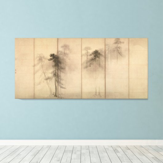 Pine Trees links scherm van Hasegawa Tohaku Canvas Afdruk (Insitu (Houten vloer))