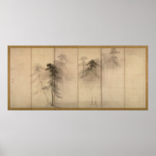 Pine Trees links scherm van Hasegawa Tohaku Poster