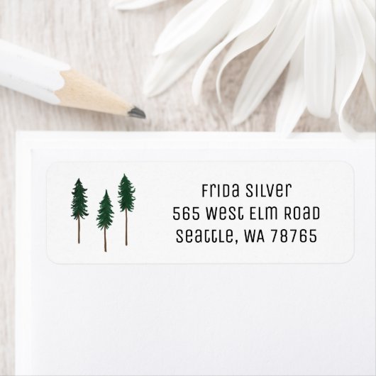 Pine Trees Minimalist CUSTOM Holiday Address Etiket (Insitu)