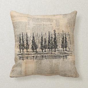  Pine Trees Natuur Scene Newsprint Art Kussen