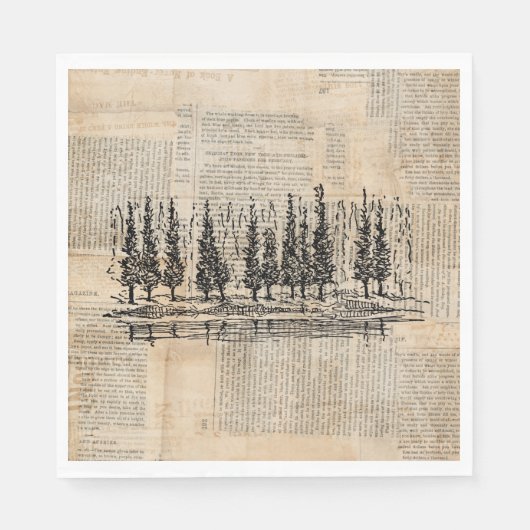 Pine Trees Natuur Scene Newsprint Art Servet (Voorkant)