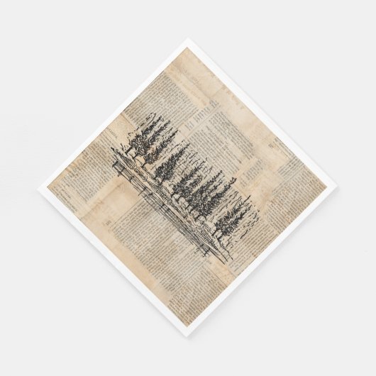  Pine Trees Natuur Scene Newsprint Art Servet (Hoek)