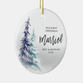 Pine Trees op maat voor eerste kersthuwelijk Keramisch Ornament (Rechts)