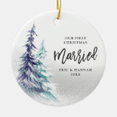 Pine Trees op maat voor eerste kersthuwelijk Keramisch Ornament (Voorkant)