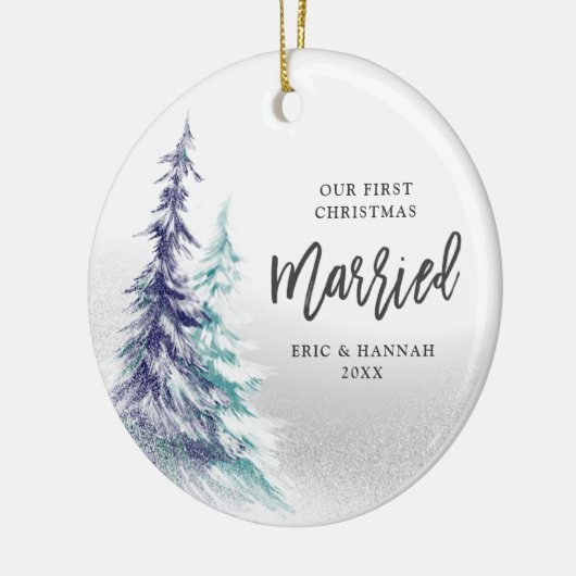 Pine Trees op maat voor eerste kersthuwelijk Keramisch Ornament (Links)
