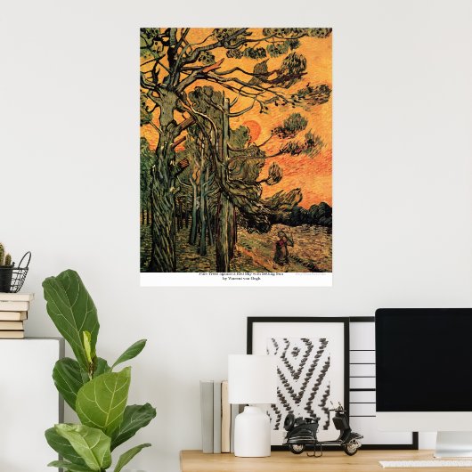 Pine Trees op zonsondergang door Vincent van Gogh Poster (Thuiskantoor)