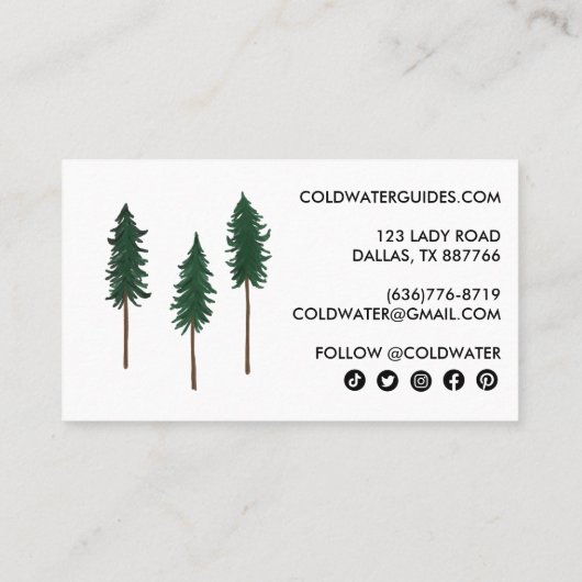 Pine Trees Outdoorsy Camp Hike Adventure Guides Visitekaartje (Achterkant)