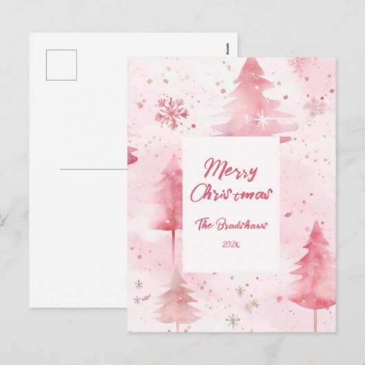 Pine Trees Pink Christmas Postcard Feestdagenkaart (Voorkant / Achterkant)