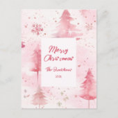 Pine Trees Pink Christmas Postcard Feestdagenkaart (Voorkant)