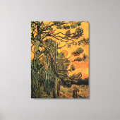 Pine Trees Red Sky stelt Sun in door Vincent van G Canvas Afdruk (Voorkant)