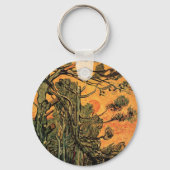 Pine Trees Red Sky stelt Sun in door Vincent van G Sleutelhanger (Voorkant)