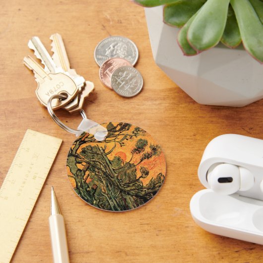 Pine Trees Red Sky stelt Sun in door Vincent van G Sleutelhanger (Bureau)