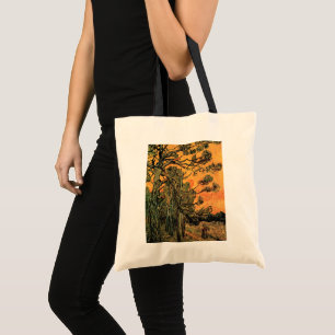 Pine Trees Red Sky stelt Sun in door Vincent van G Tote Bag