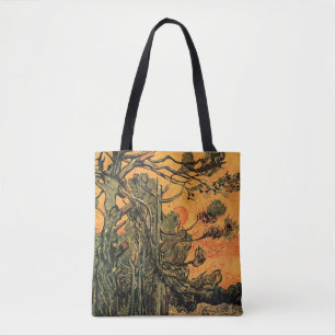 Pine Trees Red Sky stelt Sun in door Vincent van G Tote Bag