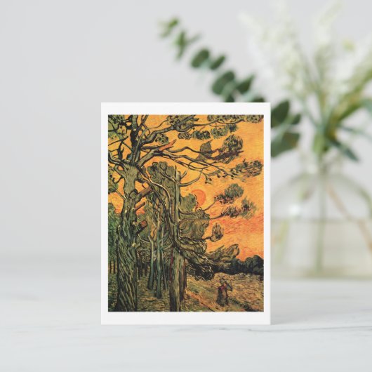 Pine Trees Red Sky Sunset Van Gogh Fine Art Briefkaart (Staand voorkant)