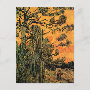 Pine Trees Red Sky Sunset Van Gogh Fine Art Briefkaart