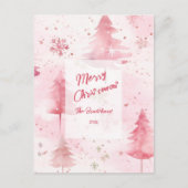 Pine Trees Roze Waterverf Kerst Briefkaart (Voorkant)