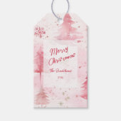 Pine Trees Roze Waterverf Kerst Cadeaulabel (Voorkant)