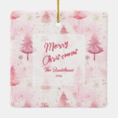 Pine Trees Roze Waterverf Kerst Keramisch Ornament (Achterkant)