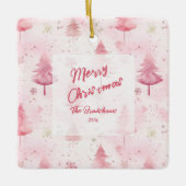 Pine Trees Roze Waterverf Kerst Keramisch Ornament (Voorkant)