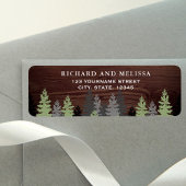 Pine Trees Rustic Wood Winter Weddenschap Etiket