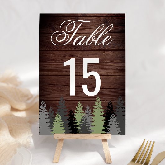 Pine Trees Rustic Wood Winter Weddenschap Kaart