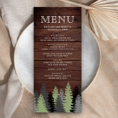 Pine Trees Rustic Wood Winter Weddenschap Menu