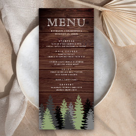 Pine Trees Rustic Wood Winter Weddenschap Menu