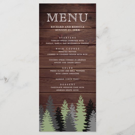 Pine Trees Rustic Wood Winter Weddenschap Menu (Voorkant)