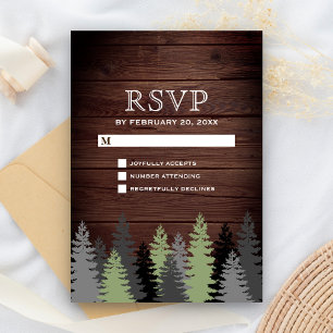Pine Trees Rustic Wood Winter Weddenschap RSVP Kaartje