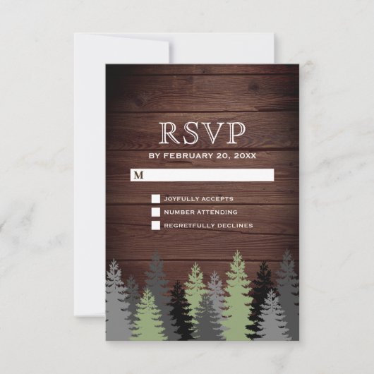 Pine Trees Rustic Wood Winter Weddenschap RSVP Kaartje (Voorkant)