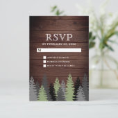 Pine Trees Rustic Wood Winter Weddenschap RSVP Kaartje (Staand voorkant)