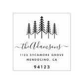Pine Trees & Script Achternaam Retouradres Rubberstempel (Afrduk)
