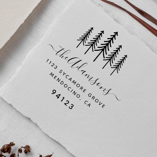 Pine Trees & Script Achternaam Retouradres Rubberstempel