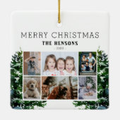 Pine Trees Sneeuwfamilie 6 Foto Collage Keramisch Ornament (Achterkant)