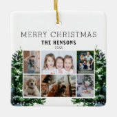 Pine Trees Sneeuwfamilie 6 Foto Collage Keramisch Ornament (Voorkant)