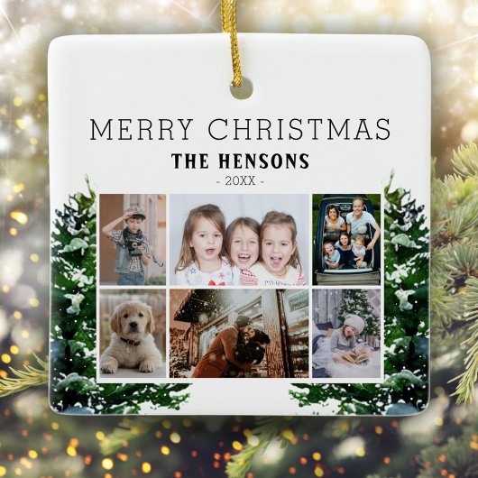 Pine Trees Sneeuwfamilie 6 Foto Collage Keramisch Ornament