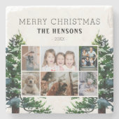 Pine Trees Sneeuwfamilie 6 Foto Collage Stenen Onderzetter (Voorkant)